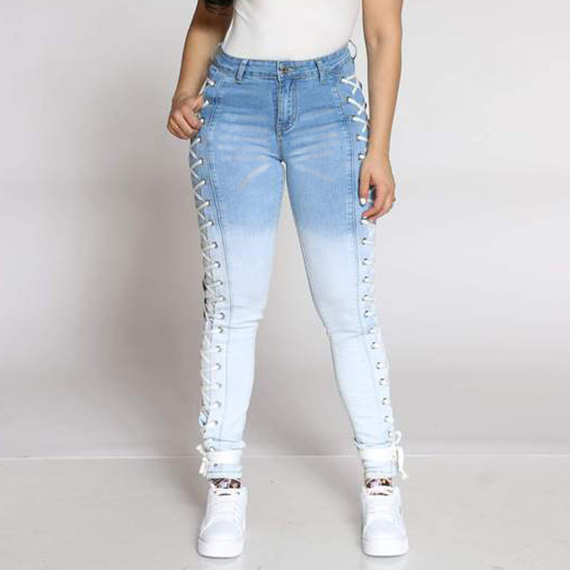 Sexy Eyelet Lace-up Denim Pants