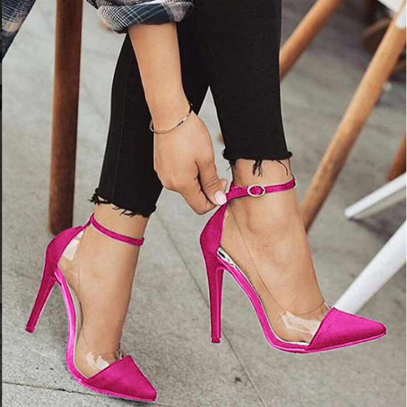 Solid Pointed Toe Ankle Strap Stiletto Heels