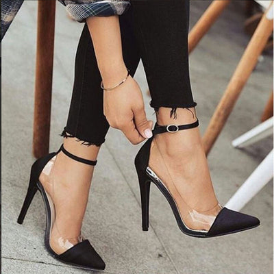 Solid Pointed Toe Ankle Strap Stiletto Heels