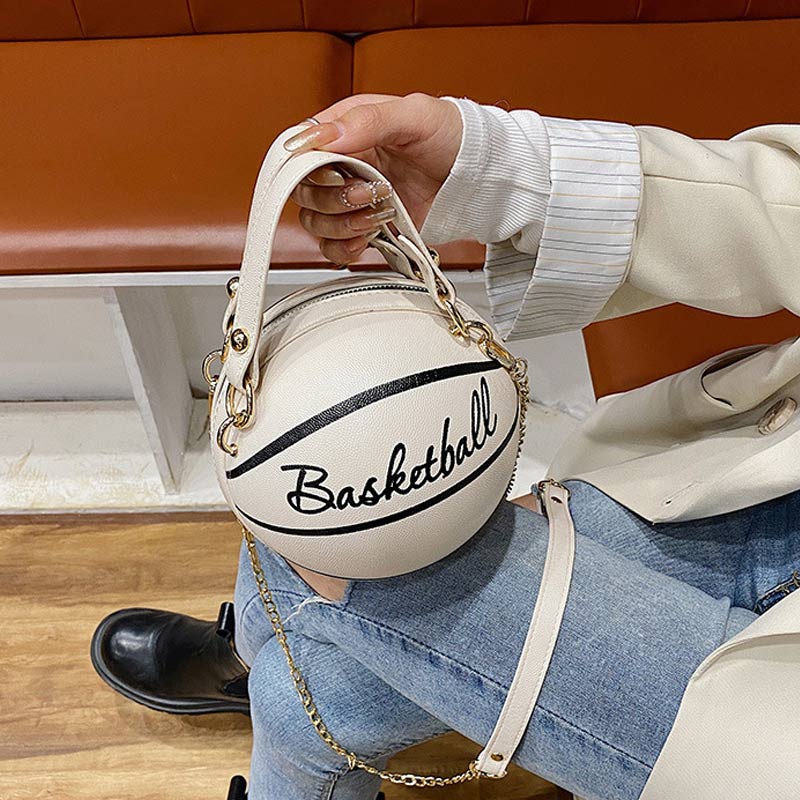 Basketball Shaped Chains Decoration PU Leather Round Handbag