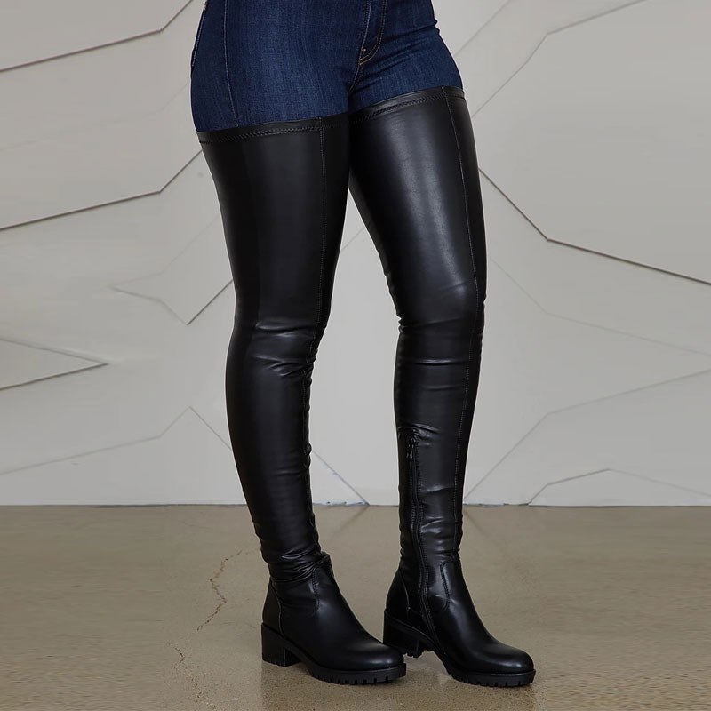 Zipper Knee-High Thin Heel Boots