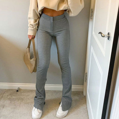 Solid High Waist Slit Skinny Pants