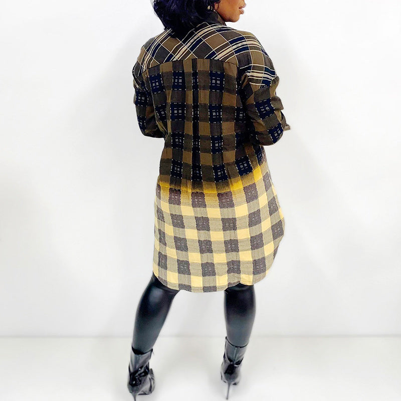 Plaid Pattern Button Detailed Blouse