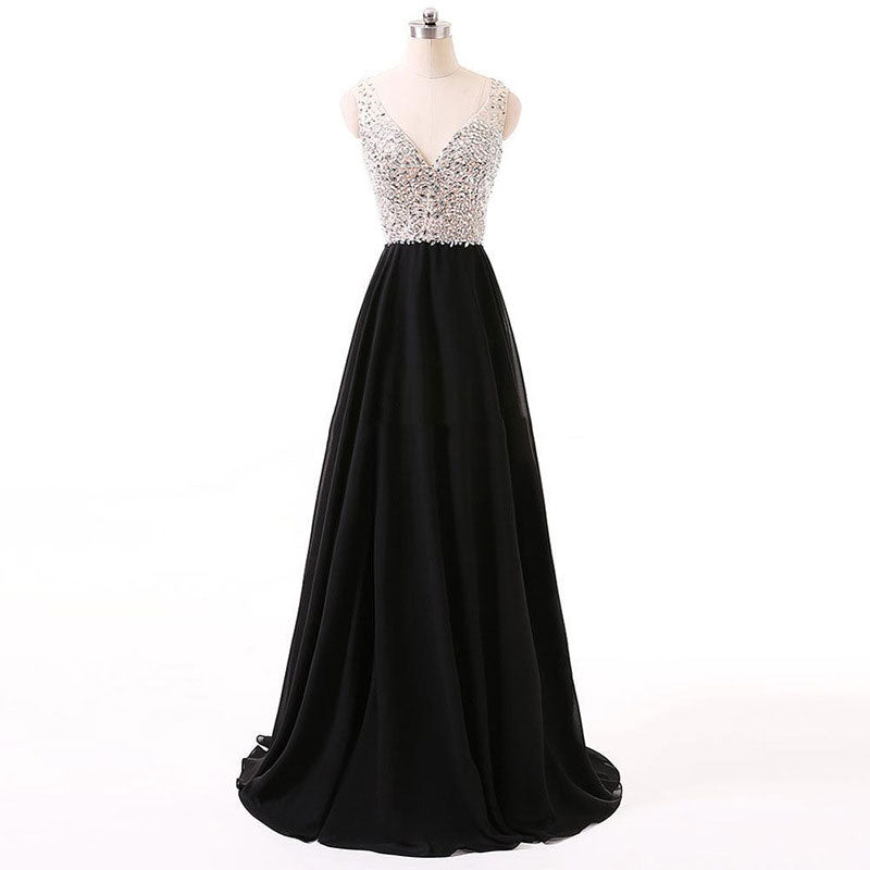 Rhinestone Studded Sleeveless Floor-Length Evening Dress