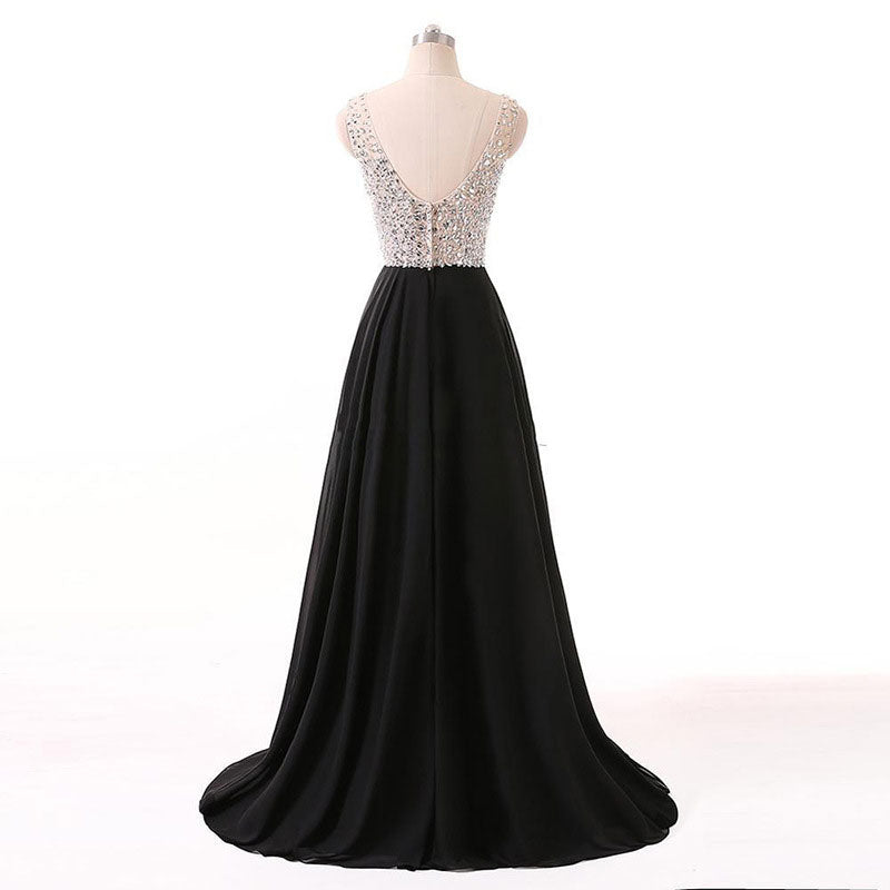 Rhinestone Studded Sleeveless Floor-Length Evening Dress