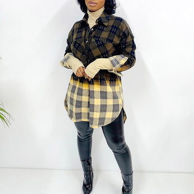 Plaid Pattern Button Detailed Blouse