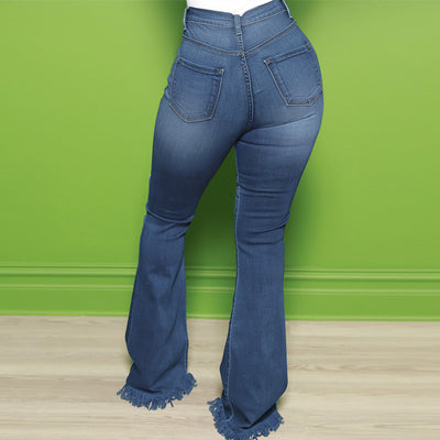 Denim Christmas Print Cutout Bell Bottom Jeans