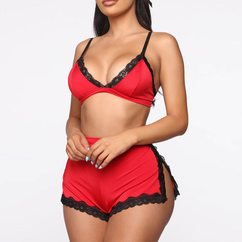 Eyelash Lace Slit Lingerie Set