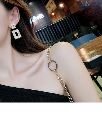 Square Pattern Studded Drop Earrings