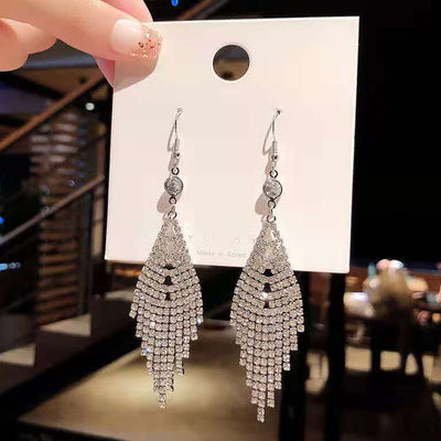 Rhinestone Tassel Design Earrings