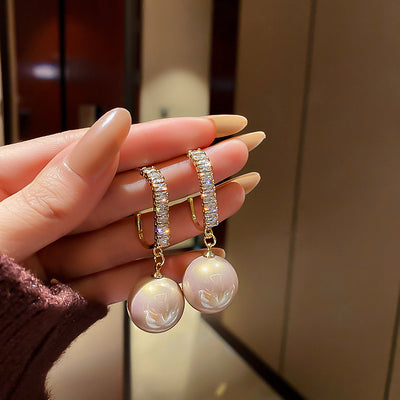 Stylish Studded Pearl Decoration Drop Earrings