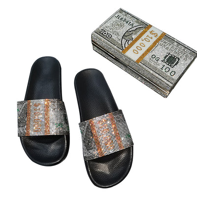 Sequins Rhinestone Money Print Slippers & Clutch Bags & Hair Bands (Sold Separately))