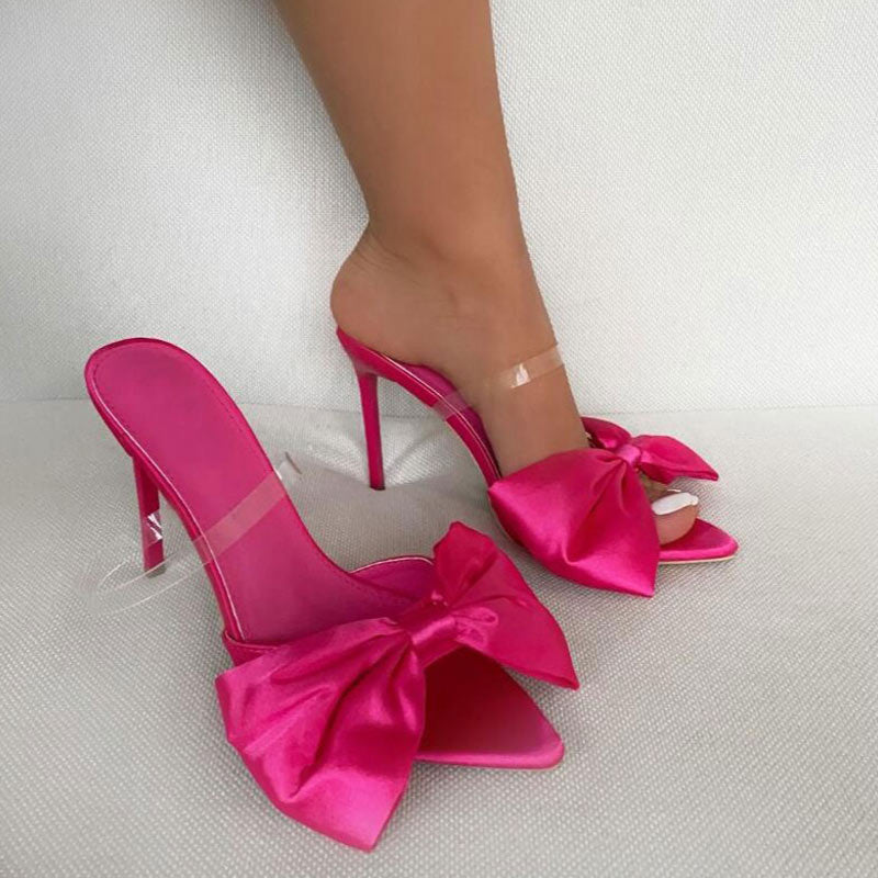 Solid Transparent Strap Bowknot High Heels