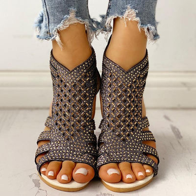 Studded Detail Hollow Out Flat Sandals - Shop Shiningbabe - Womens Fashion Online Shopping Offering Huge Discounts on Shoes - Heels, Sandals, Boots, Slippers; Clothing - Tops, Dresses, Jumpsuits, and More.