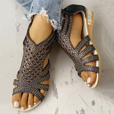 Studded Detail Hollow Out Flat Sandals - Shop Shiningbabe - Womens Fashion Online Shopping Offering Huge Discounts on Shoes - Heels, Sandals, Boots, Slippers; Clothing - Tops, Dresses, Jumpsuits, and More.