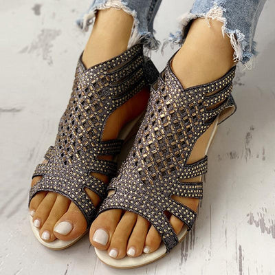 Studded Detail Hollow Out Flat Sandals - Shop Shiningbabe - Womens Fashion Online Shopping Offering Huge Discounts on Shoes - Heels, Sandals, Boots, Slippers; Clothing - Tops, Dresses, Jumpsuits, and More.