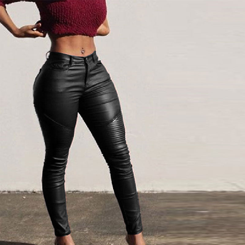 Solid PU Leather Skinny Pants