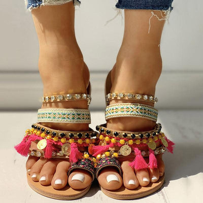 Studded Tassel Design Toe Ring Sandals - Shop Shiningbabe - Womens Fashion Online Shopping Offering Huge Discounts on Shoes - Heels, Sandals, Boots, Slippers; Clothing - Tops, Dresses, Jumpsuits, and More.