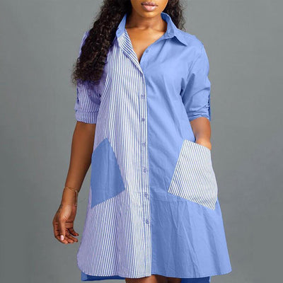 Striped Insert Pocket Shirt Dress