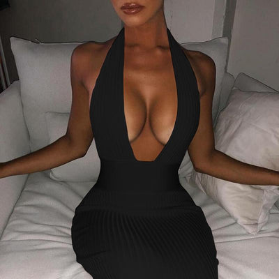 Halter necked V neck Halter Tight fitting Openwork Dress - Shop Shiningbabe - Womens Fashion Online Shopping Offering Huge Discounts on Shoes - Heels, Sandals, Boots, Slippers; Clothing - Tops, Dresses, Jumpsuits, and More.