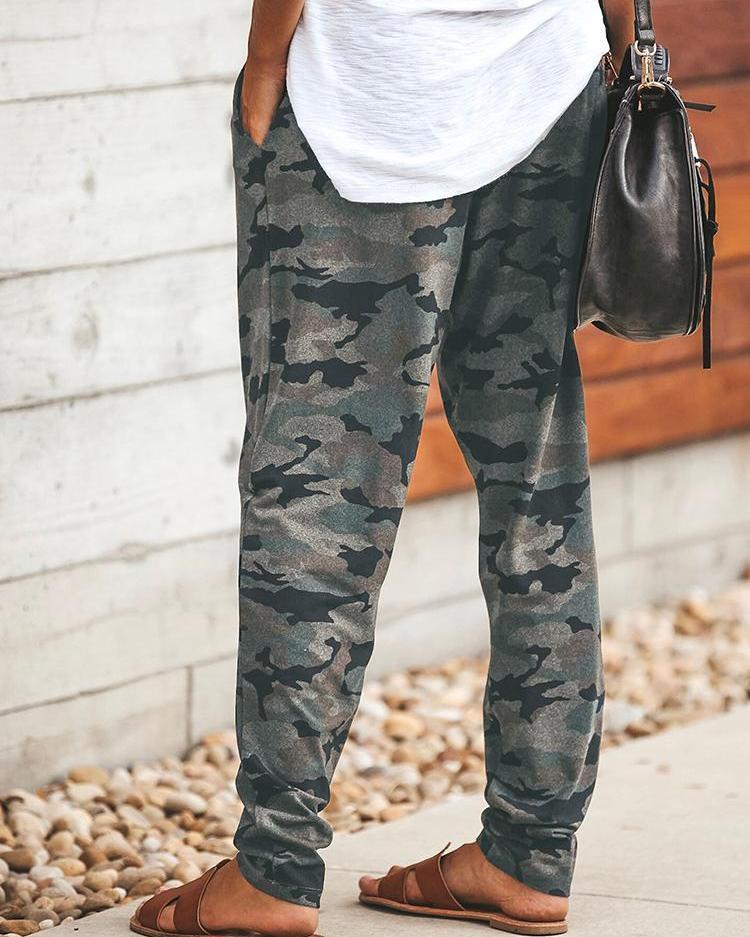 Camo Print Drawstring Casual Pants - Shop Shiningbabe - Womens Fashion Online Shopping Offering Huge Discounts on Shoes - Heels, Sandals, Boots, Slippers; Clothing - Tops, Dresses, Jumpsuits, and More.