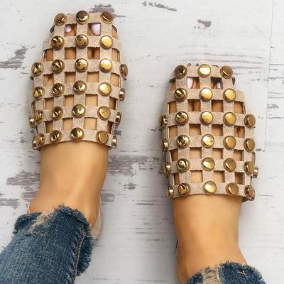 Rivet Hollow Out Non-Slip Flat Sandals - Shop Shiningbabe - Womens Fashion Online Shopping Offering Huge Discounts on Shoes - Heels, Sandals, Boots, Slippers; Clothing - Tops, Dresses, Jumpsuits, and More.