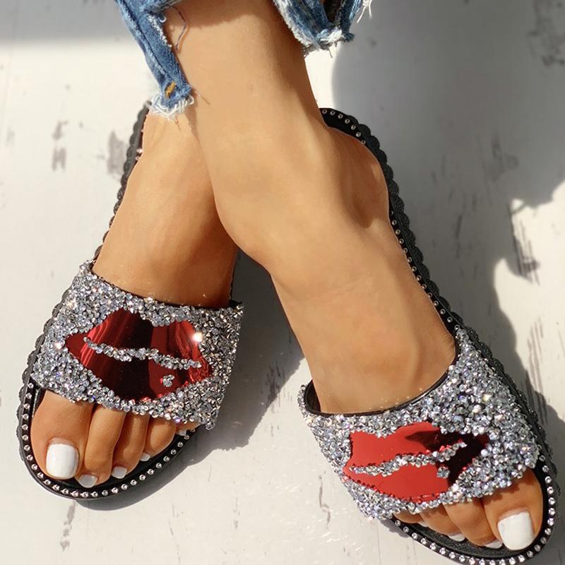 Mouth Studded Design Flat Sandals - Shop Shiningbabe - Womens Fashion Online Shopping Offering Huge Discounts on Shoes - Heels, Sandals, Boots, Slippers; Clothing - Tops, Dresses, Jumpsuits, and More.