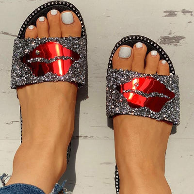 Mouth Studded Design Flat Sandals - Shop Shiningbabe - Womens Fashion Online Shopping Offering Huge Discounts on Shoes - Heels, Sandals, Boots, Slippers; Clothing - Tops, Dresses, Jumpsuits, and More.