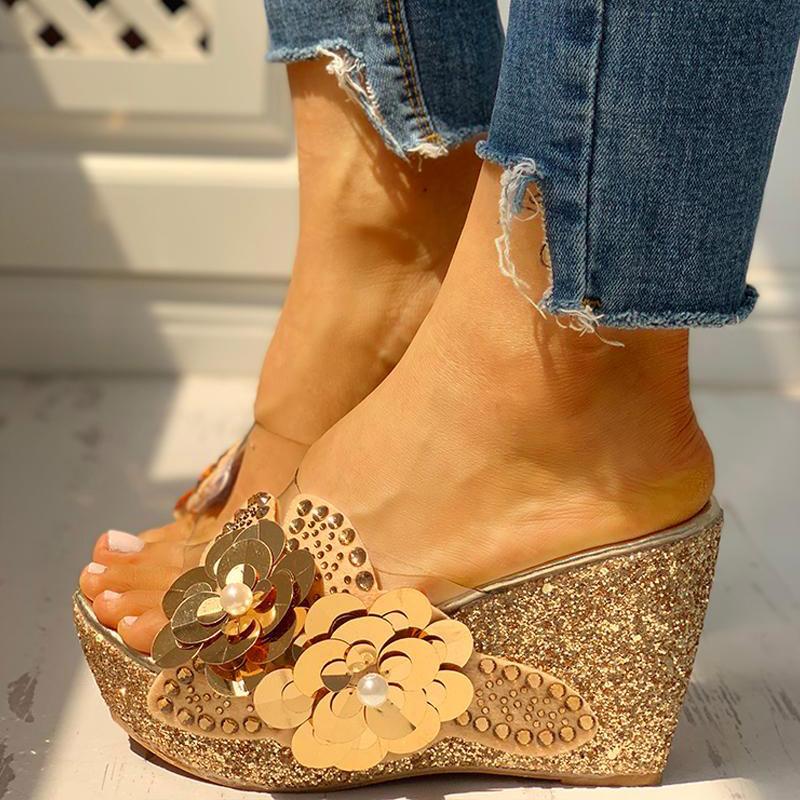 Transparent Bead Studded Platform Wedge Sandals - Shop Shiningbabe - Womens Fashion Online Shopping Offering Huge Discounts on Shoes - Heels, Sandals, Boots, Slippers; Clothing - Tops, Dresses, Jumpsuits, and More.