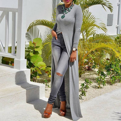 Solid Long Sleeve High Split Maxi Dress