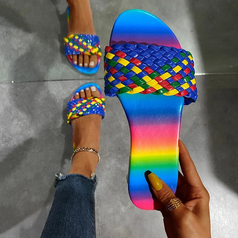 Colorblock Woven Detailed Flat Sandals