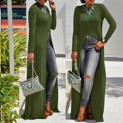 Solid Long Sleeve High Split Maxi Dress