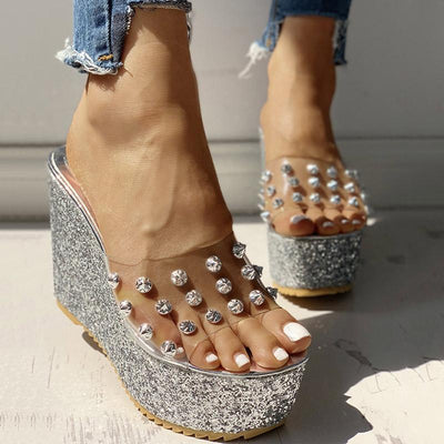 Transparent Rivet Detail Platform Wedge Sandals - Shop Shiningbabe - Womens Fashion Online Shopping Offering Huge Discounts on Shoes - Heels, Sandals, Boots, Slippers; Clothing - Tops, Dresses, Jumpsuits, and More.