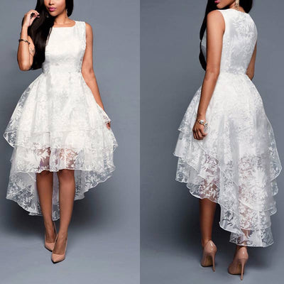 Solid Sleeveless Lace Irregular Tutu Party Dress