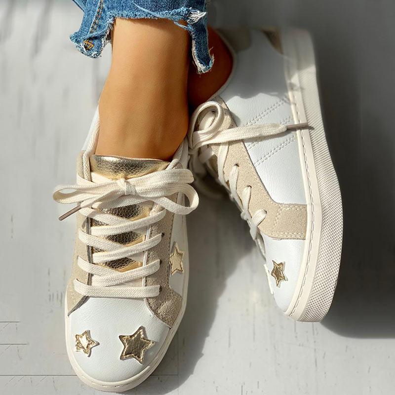 Star Design Casual Lace-Up Sneakers - Cherrybetty