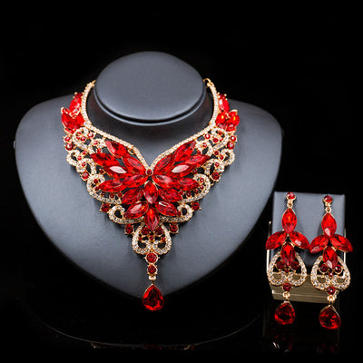 Rhinestone Studded Drop Earring & Necklace Set