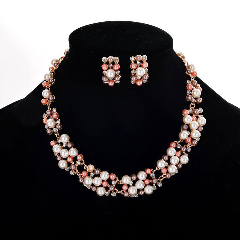 Rhinestone Beaded Earrings & Necklace Set