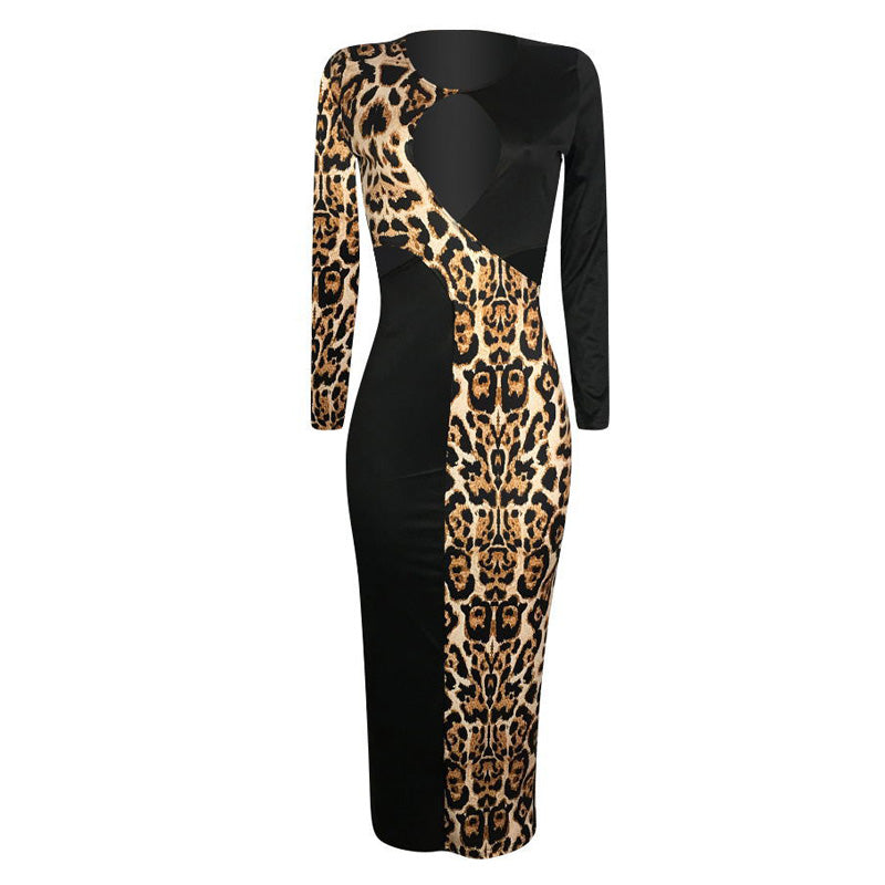 Leopard Patchwork Hollow Bodycon Dress