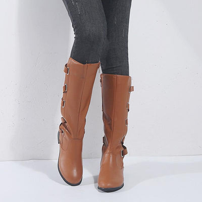 Women Fashion Zipper Straps High Boots - Cherrybetty