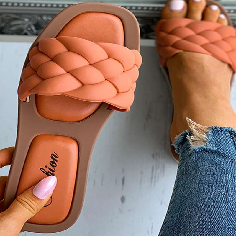 Braided Square Toe Casual Flat Sandals