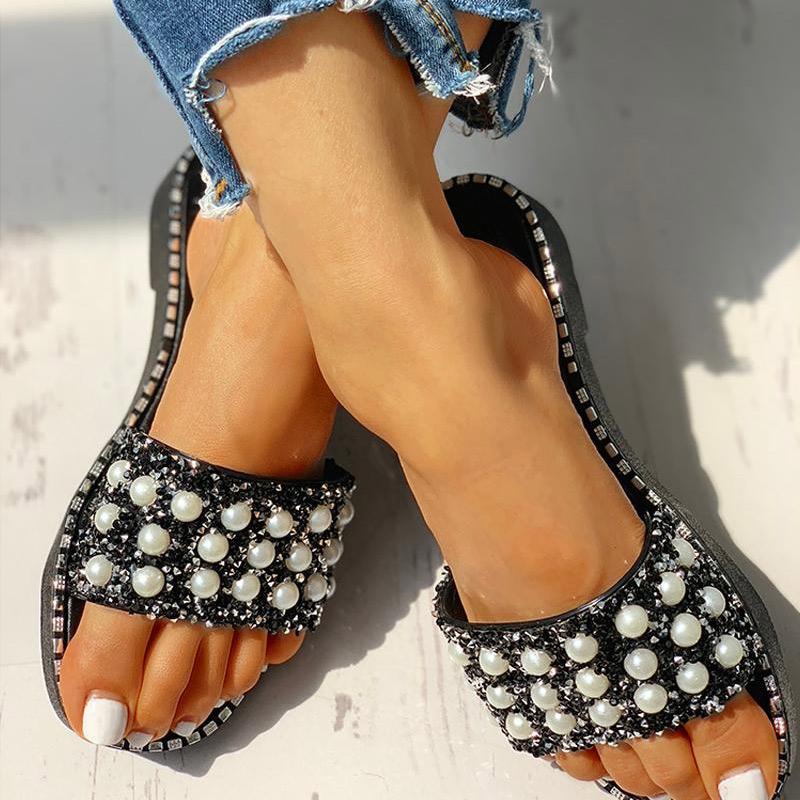 Bead Studded Detail Flat Sandals - Shop Shiningbabe - Womens Fashion Online Shopping Offering Huge Discounts on Shoes - Heels, Sandals, Boots, Slippers; Clothing - Tops, Dresses, Jumpsuits, and More.