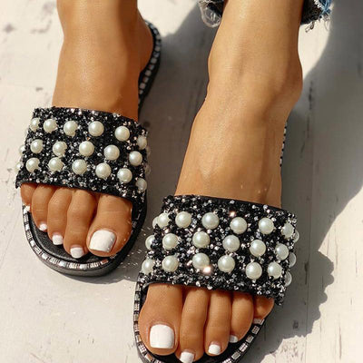 Bead Studded Detail Flat Sandals - Shop Shiningbabe - Womens Fashion Online Shopping Offering Huge Discounts on Shoes - Heels, Sandals, Boots, Slippers; Clothing - Tops, Dresses, Jumpsuits, and More.