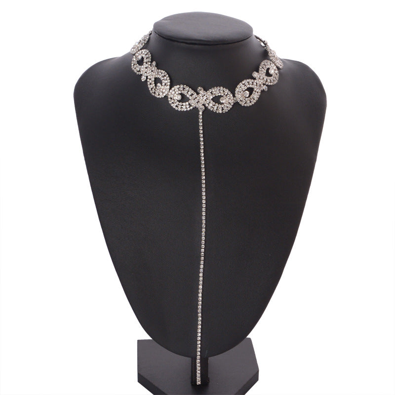 Rhinestone Decoration Choker Tassel Design Necklace