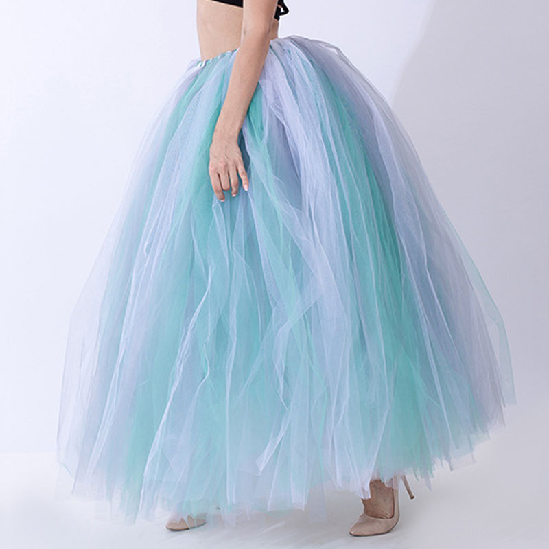 Gradient Color High Waist Sheer Mesh Layered Tutu Skirt