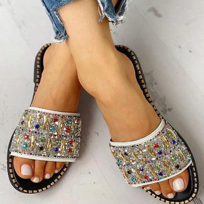 Colorful Studded Sequins Detail Flat Sandals - Shop Shiningbabe - Womens Fashion Online Shopping Offering Huge Discounts on Shoes - Heels, Sandals, Boots, Slippers; Clothing - Tops, Dresses, Jumpsuits, and More.