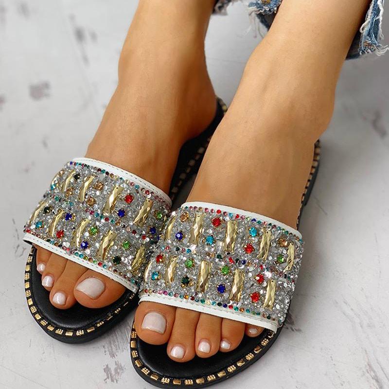 Colorful Studded Sequins Detail Flat Sandals - Shop Shiningbabe - Womens Fashion Online Shopping Offering Huge Discounts on Shoes - Heels, Sandals, Boots, Slippers; Clothing - Tops, Dresses, Jumpsuits, and More.