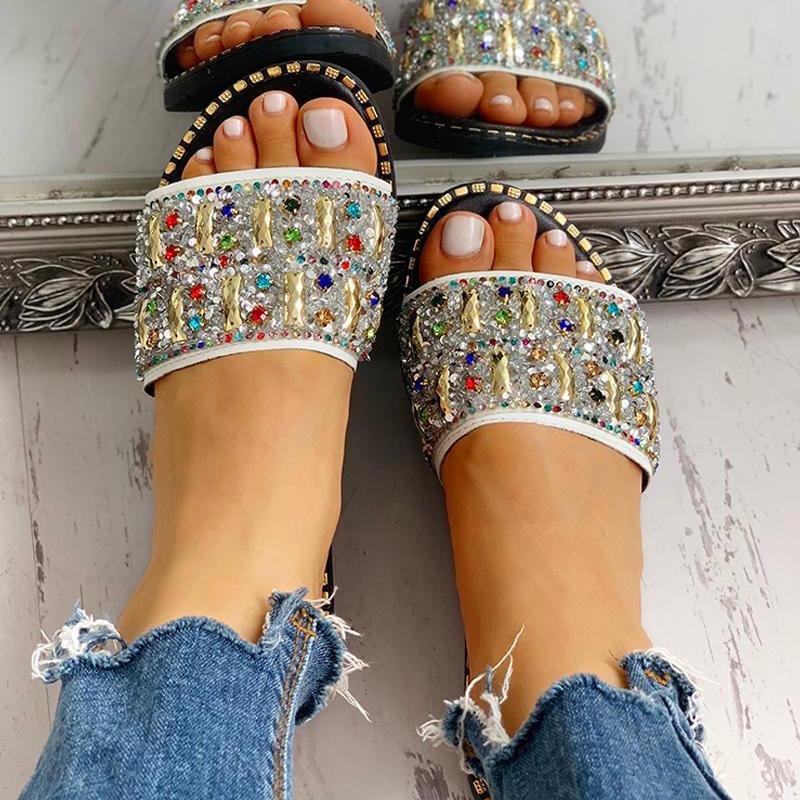 Colorful Studded Sequins Detail Flat Sandals - Shop Shiningbabe - Womens Fashion Online Shopping Offering Huge Discounts on Shoes - Heels, Sandals, Boots, Slippers; Clothing - Tops, Dresses, Jumpsuits, and More.