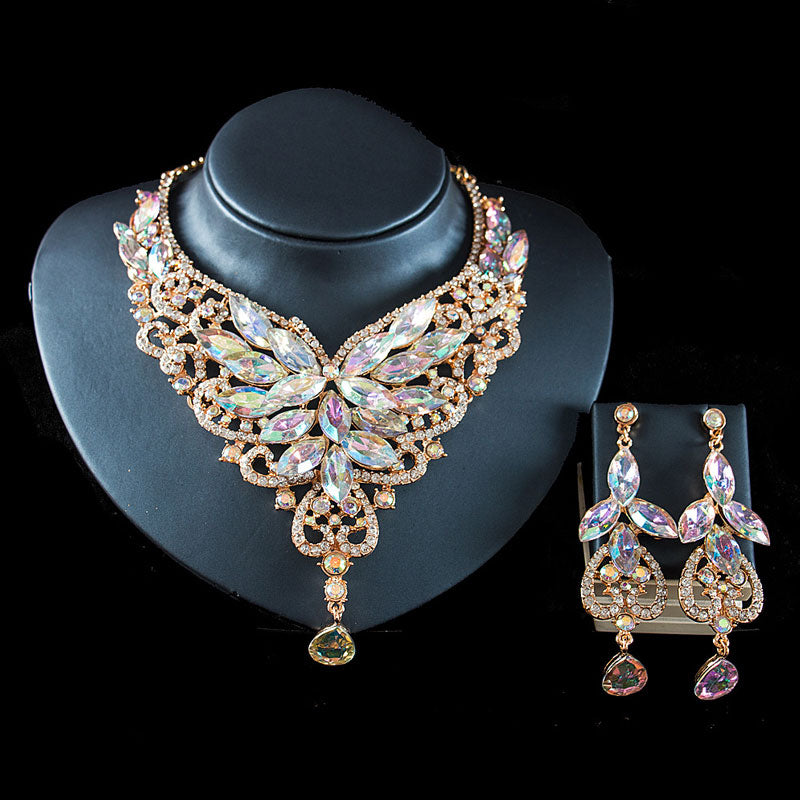 Rhinestone Studded Drop Earring & Necklace Set