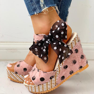 Dot Bowknot Design Platform Wedge Sandals - Shop Shiningbabe - Womens Fashion Online Shopping Offering Huge Discounts on Shoes - Heels, Sandals, Boots, Slippers; Clothing - Tops, Dresses, Jumpsuits, and More.