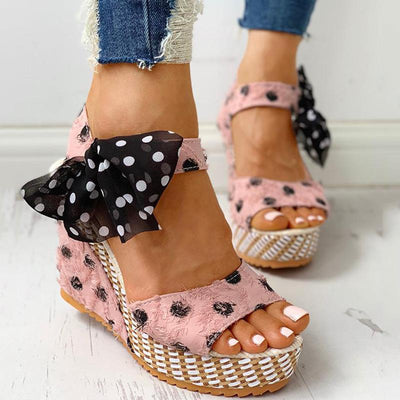 Dot Bowknot Design Platform Wedge Sandals - Shop Shiningbabe - Womens Fashion Online Shopping Offering Huge Discounts on Shoes - Heels, Sandals, Boots, Slippers; Clothing - Tops, Dresses, Jumpsuits, and More.